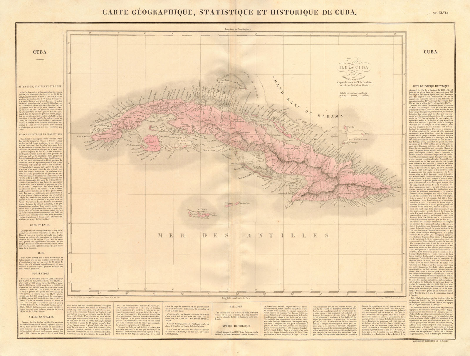 'Ile de Cuba' and the Cayman Islands. BUCHON 1825 old antique map plan chart